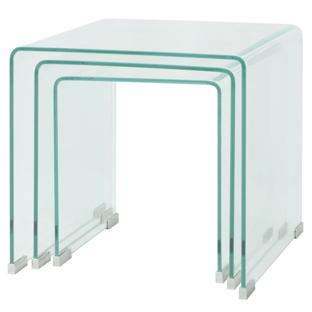 Ensemble de tables gigognes 3 Pièces Verre trempé Transparent