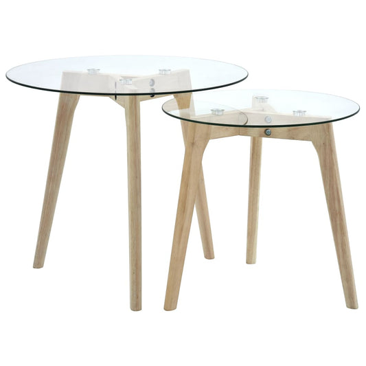 Ensemble de tables d'appoint 2 pcs bois de chêne Verre trempé