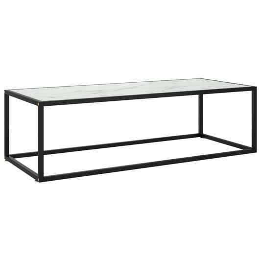 Table basse Noir avec verre marbre blanc 120x50x35 cm