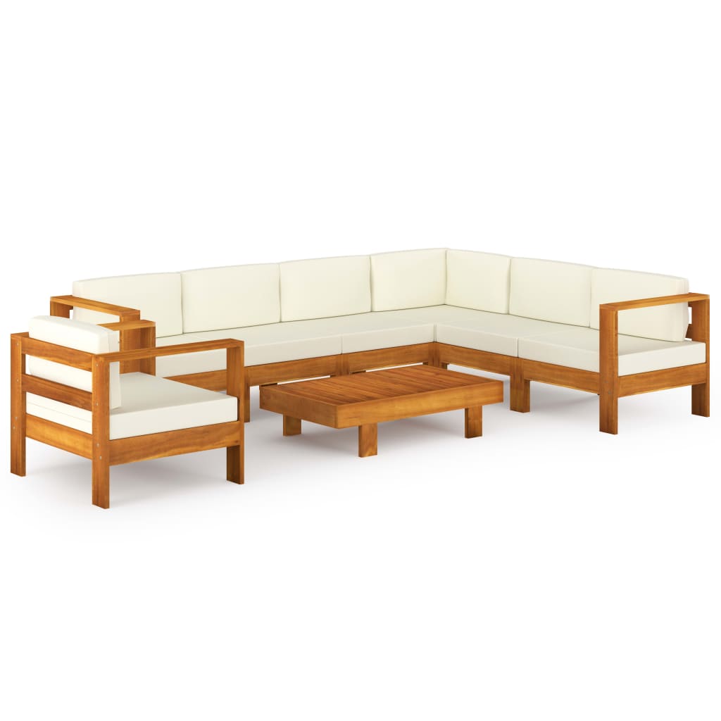 Salon de jardin 8 pcs avec coussins blanc crème Bois d'acacia