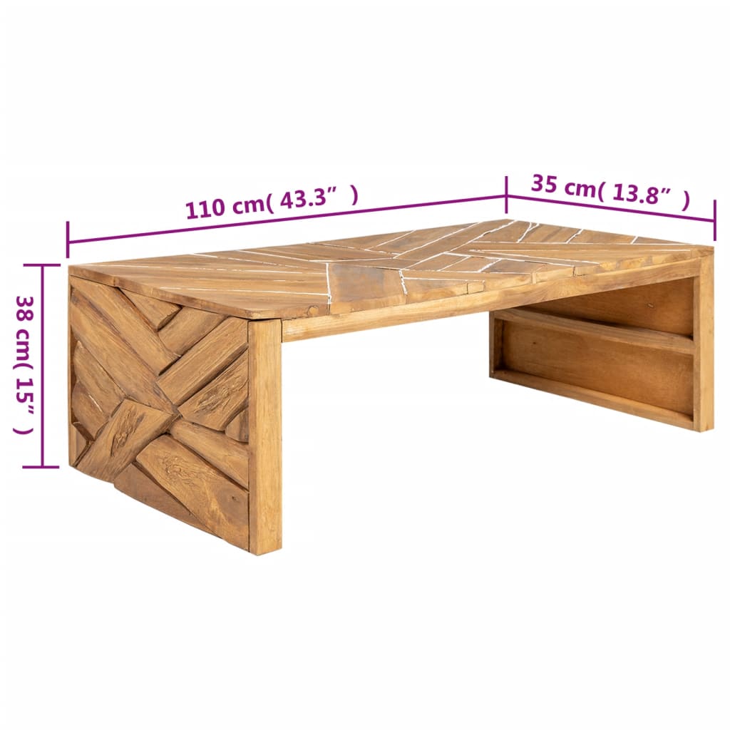 Table basse Bois de teck massif 110x35x38 cm