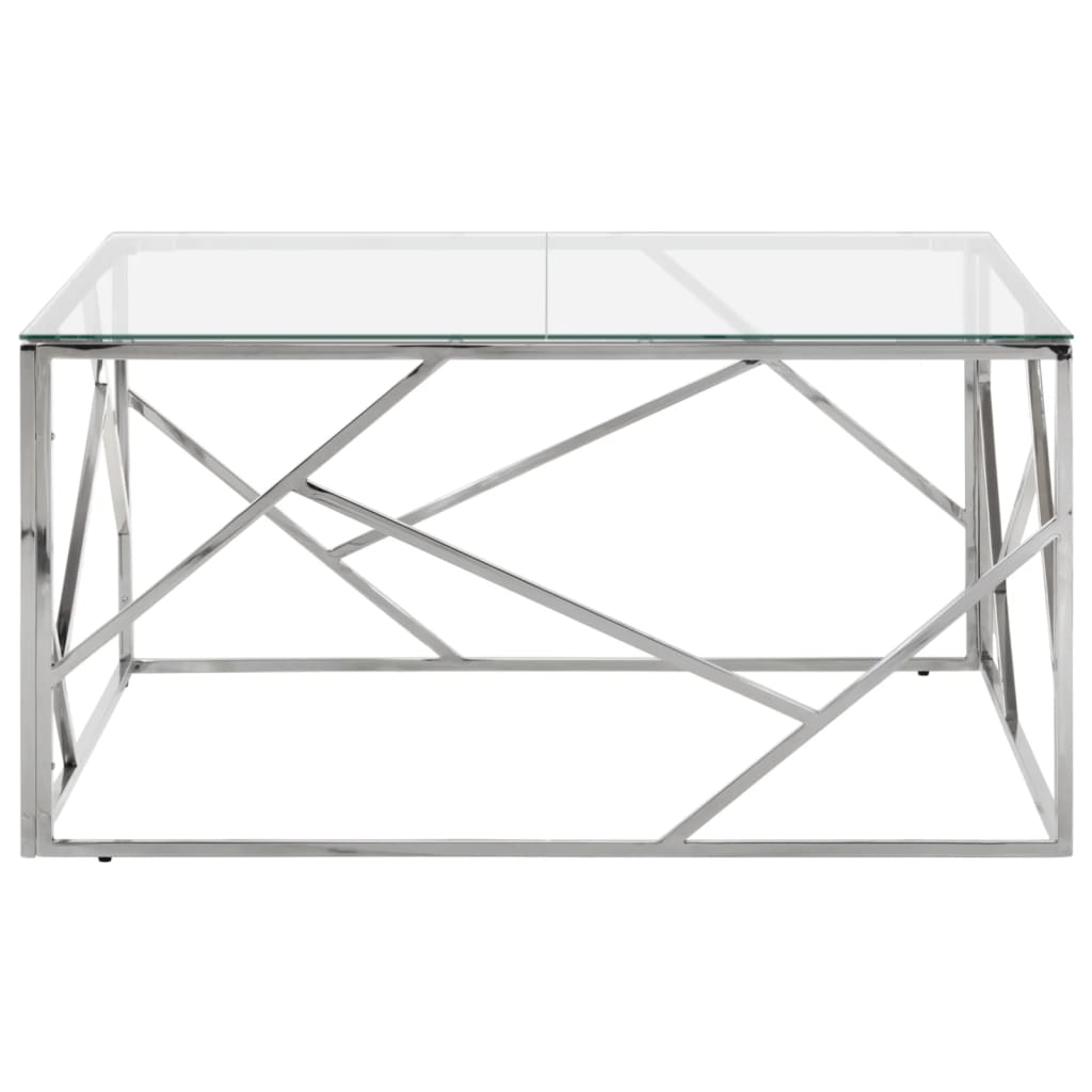 Table basse argenté acier inoxydable et verre trempé