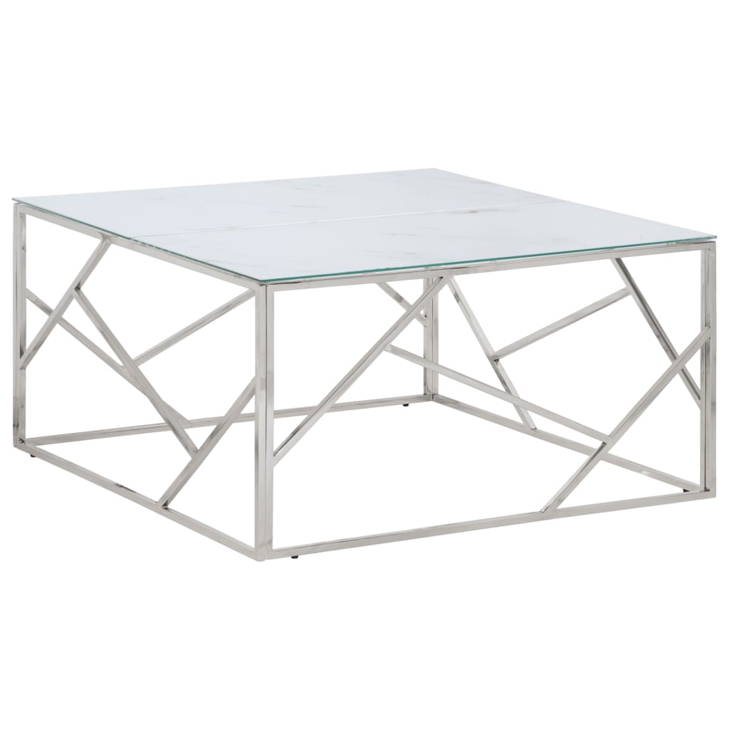 Table basse argenté acier inoxydable et verre trempé