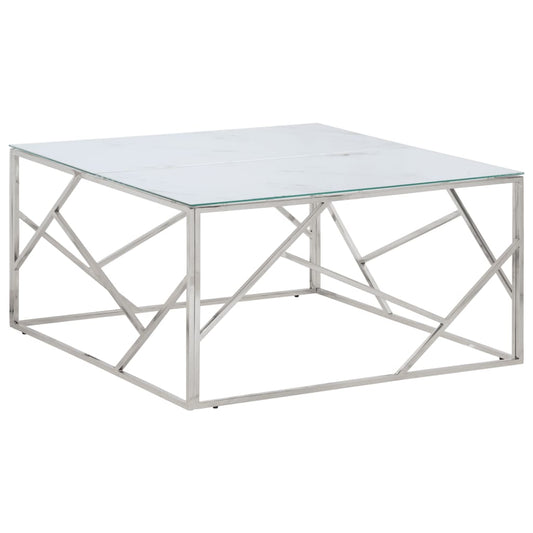 Table basse argenté acier inoxydable et verre trempé