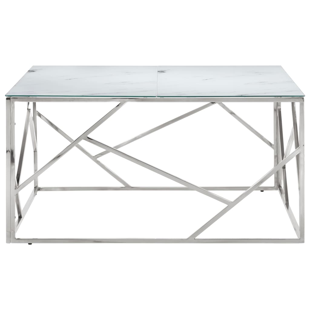 Table basse argenté acier inoxydable et verre trempé