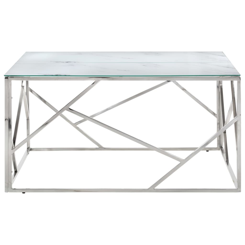 Table basse argenté acier inoxydable et verre trempé