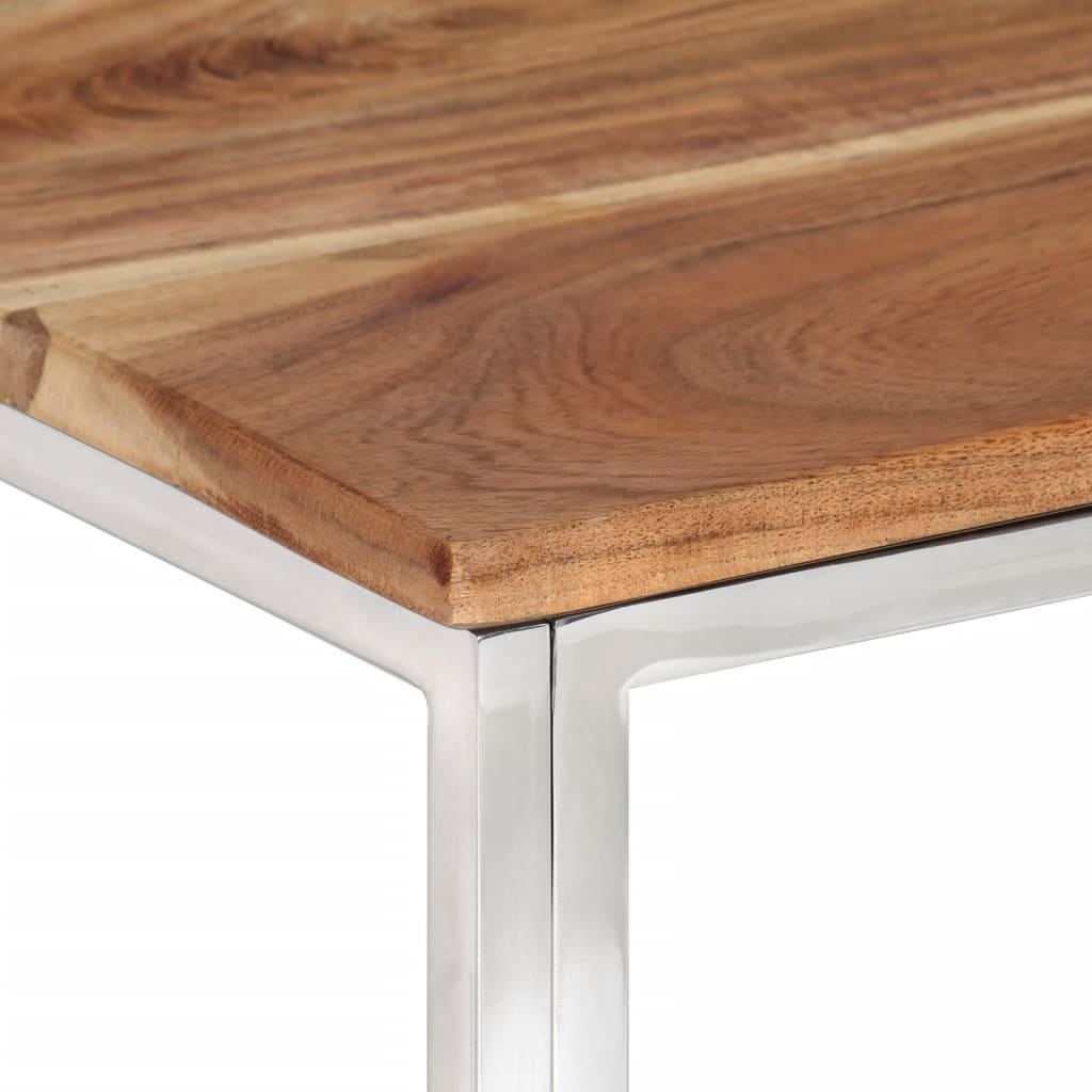 Table basse argenté acier inoxydable et bois massif d'acacia