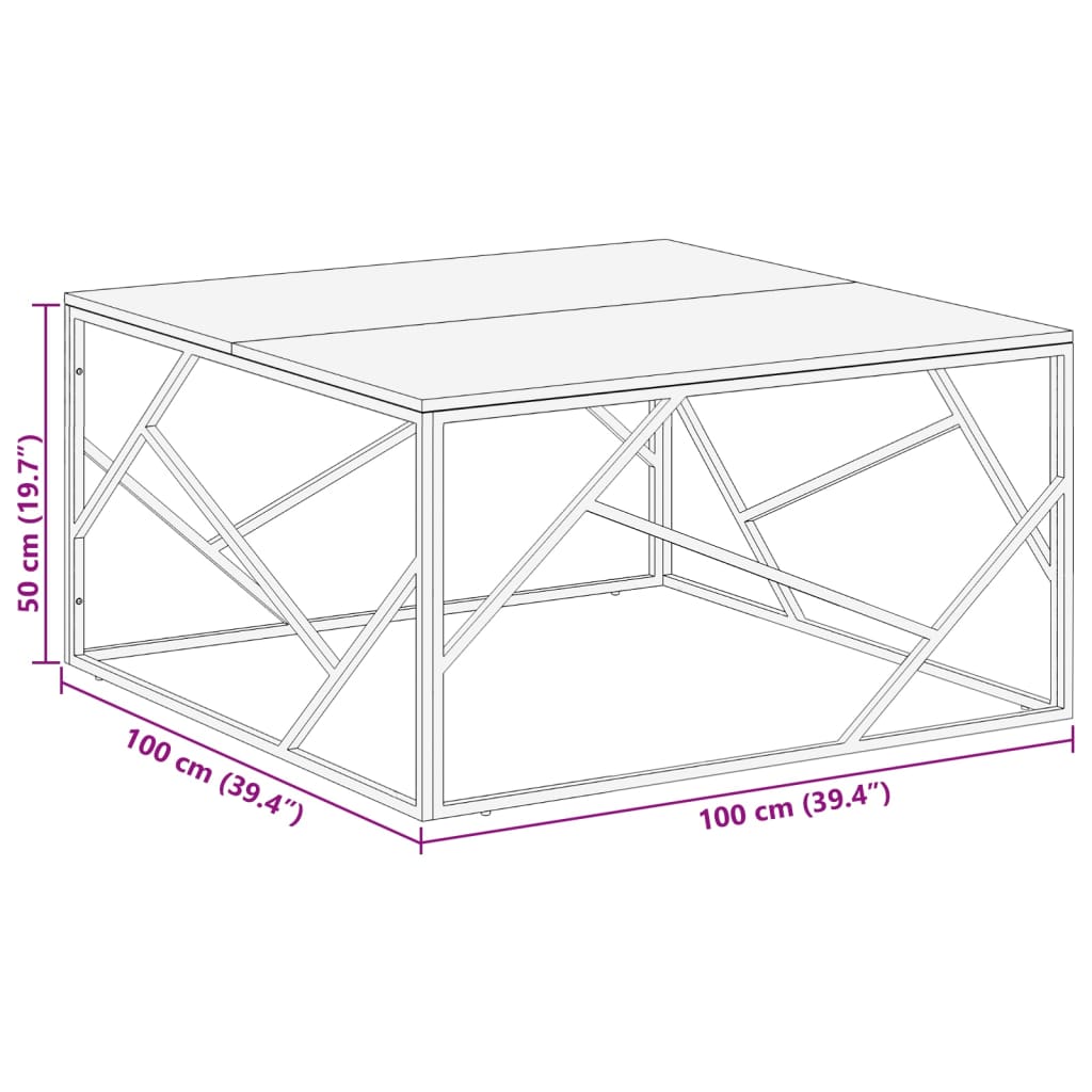 Table basse argenté acier inoxydable et bois massif d'acacia