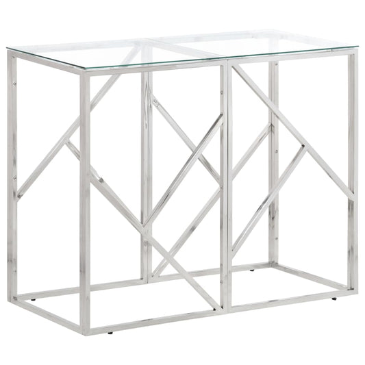 Table console argenté acier inoxydable et verre trempé  90 x 40 x 70 cm