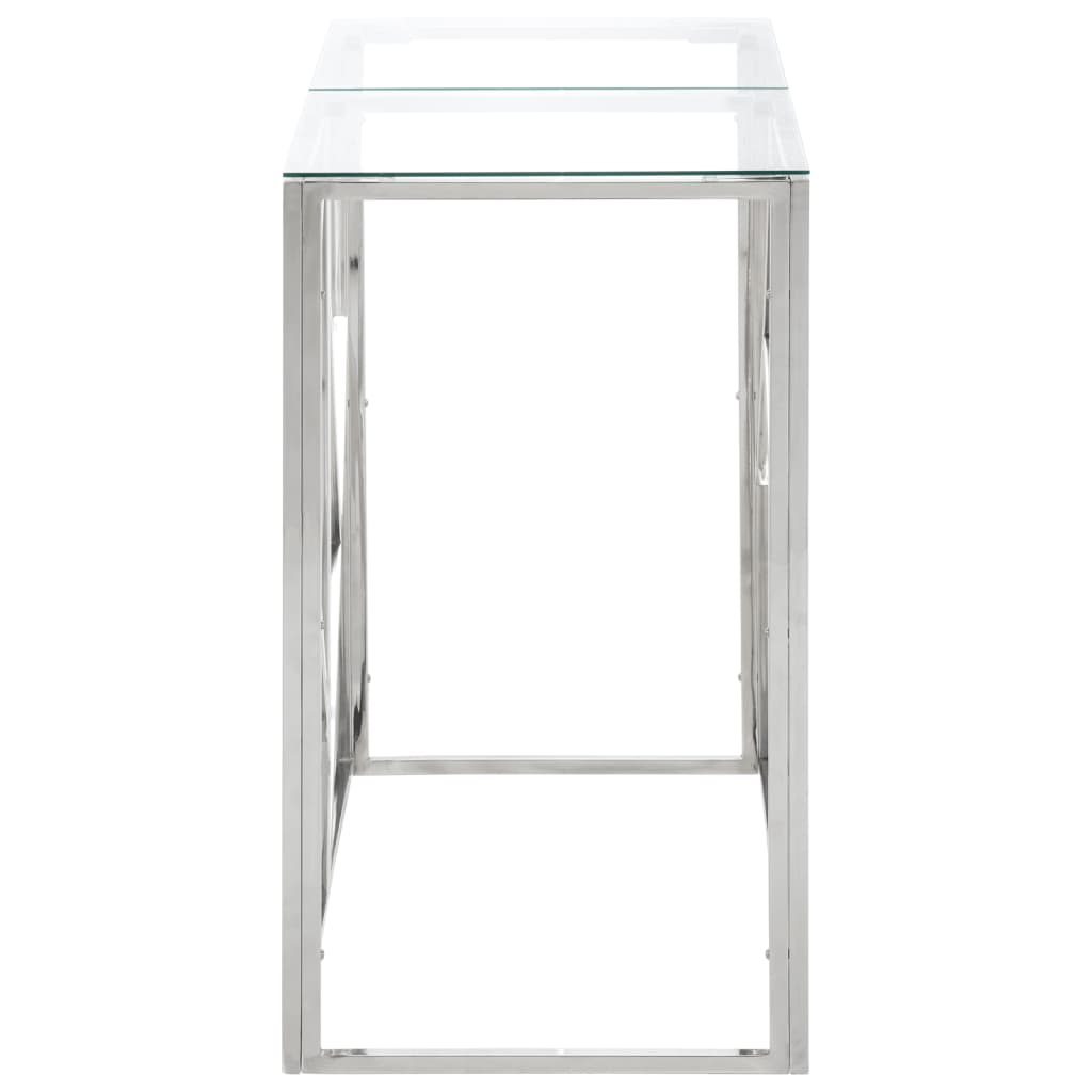 Table console argenté acier inoxydable et verre trempé  90 x 40 x 70 cm