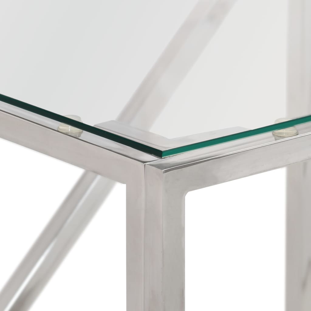 Table console argenté acier inoxydable et verre trempé  90 x 40 x 70 cm