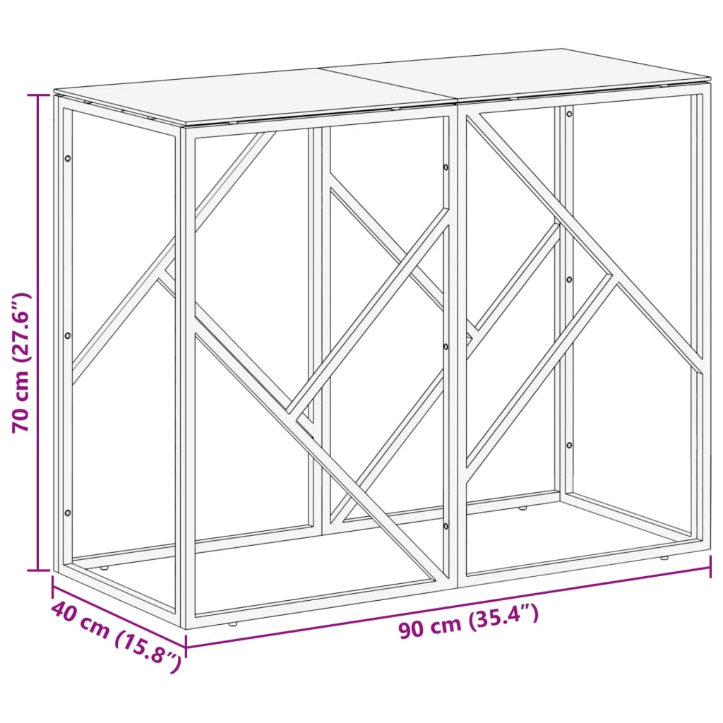 Table console argenté acier inoxydable et verre trempé  90 x 40 x 70 cm