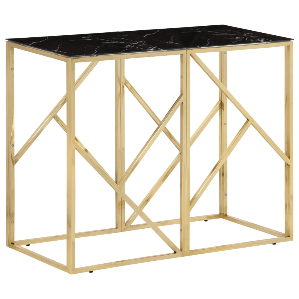 Table console doré acier inoxydable et verre trempé 90 x 40 x 70 cm