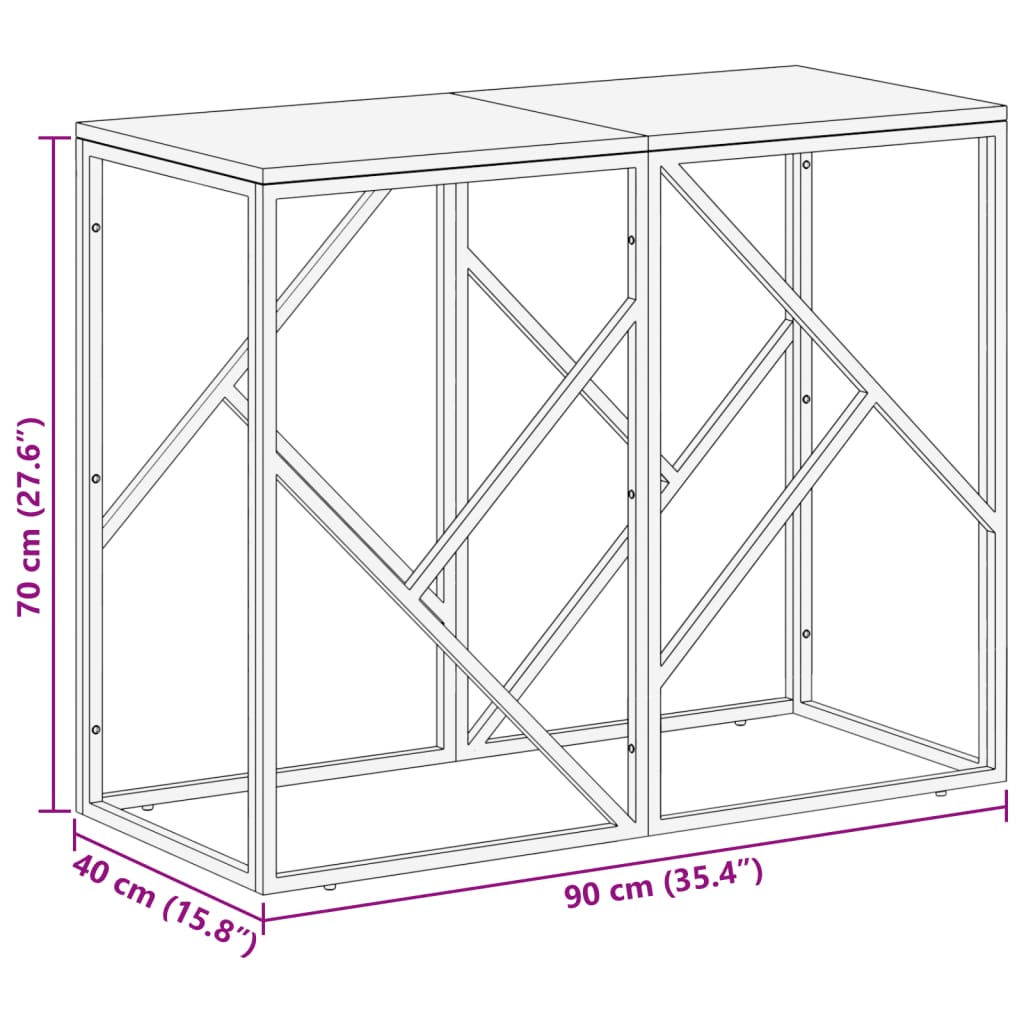 Table console doré acier inoxydable et bois de mélèze massif