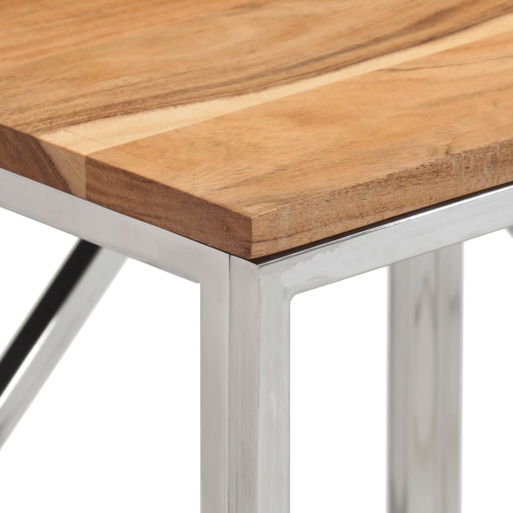 Table console argenté acier inoxydable et bois d'acacia  90 x 40 x 70 cm