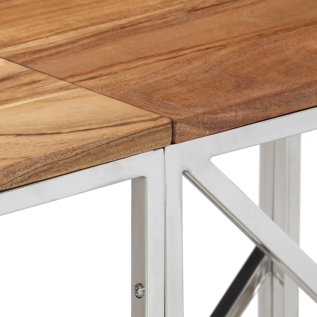 Table console argenté acier inoxydable et bois d'acacia  90 x 40 x 70 cm