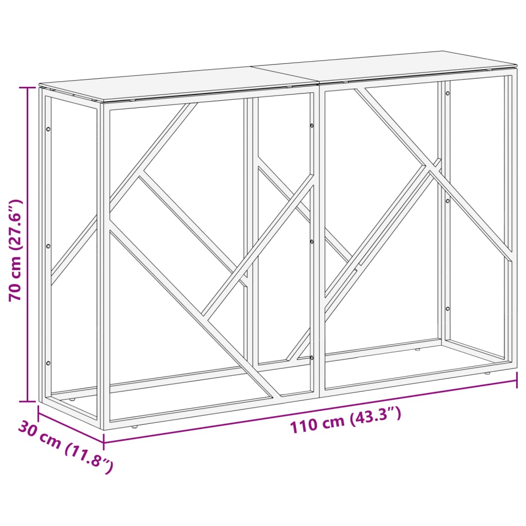 Table console doré acier inoxydable et verre trempé 110 x 30 x 70 cm