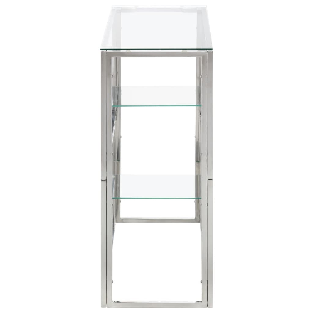 Table console argenté acier inoxydable et verre trempé  90 x 30 x 70 cm