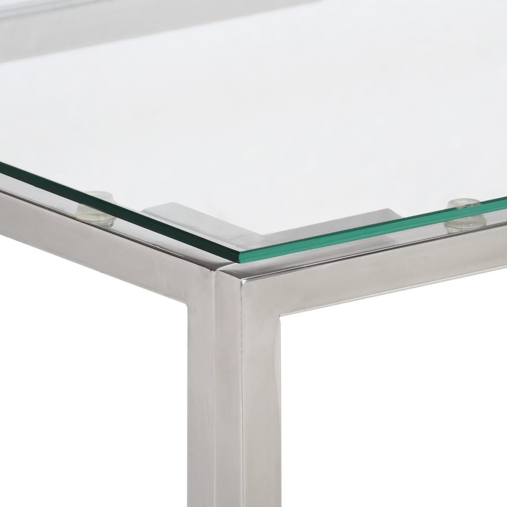 Table console argenté acier inoxydable et verre trempé  90 x 30 x 70 cm