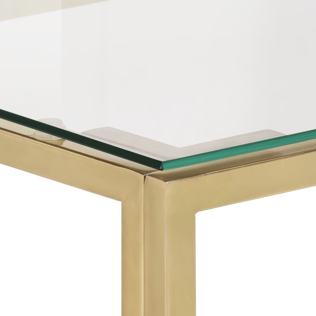 Table console doré acier inoxydable et verre trempé 90 x30 x 70 cm