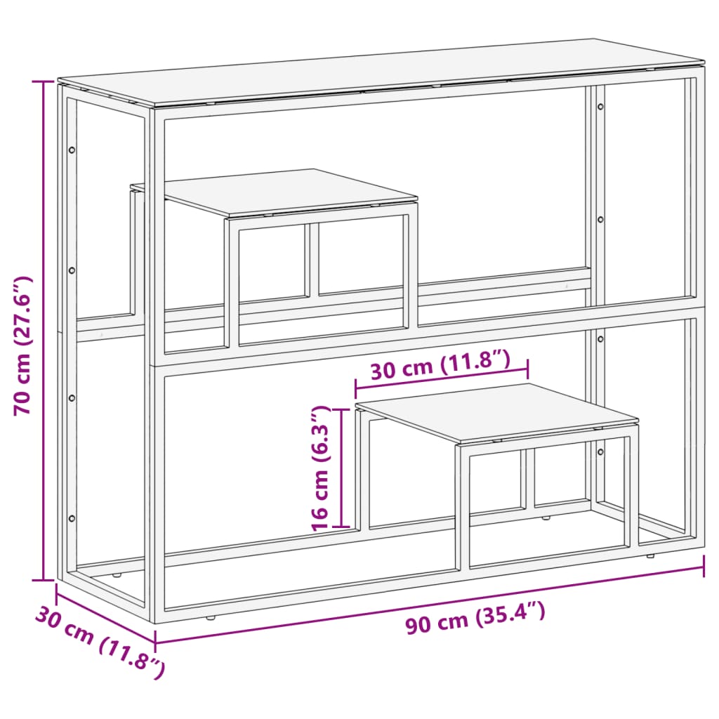 Table console doré acier inoxydable et verre trempé 90 x30 x 70 cm