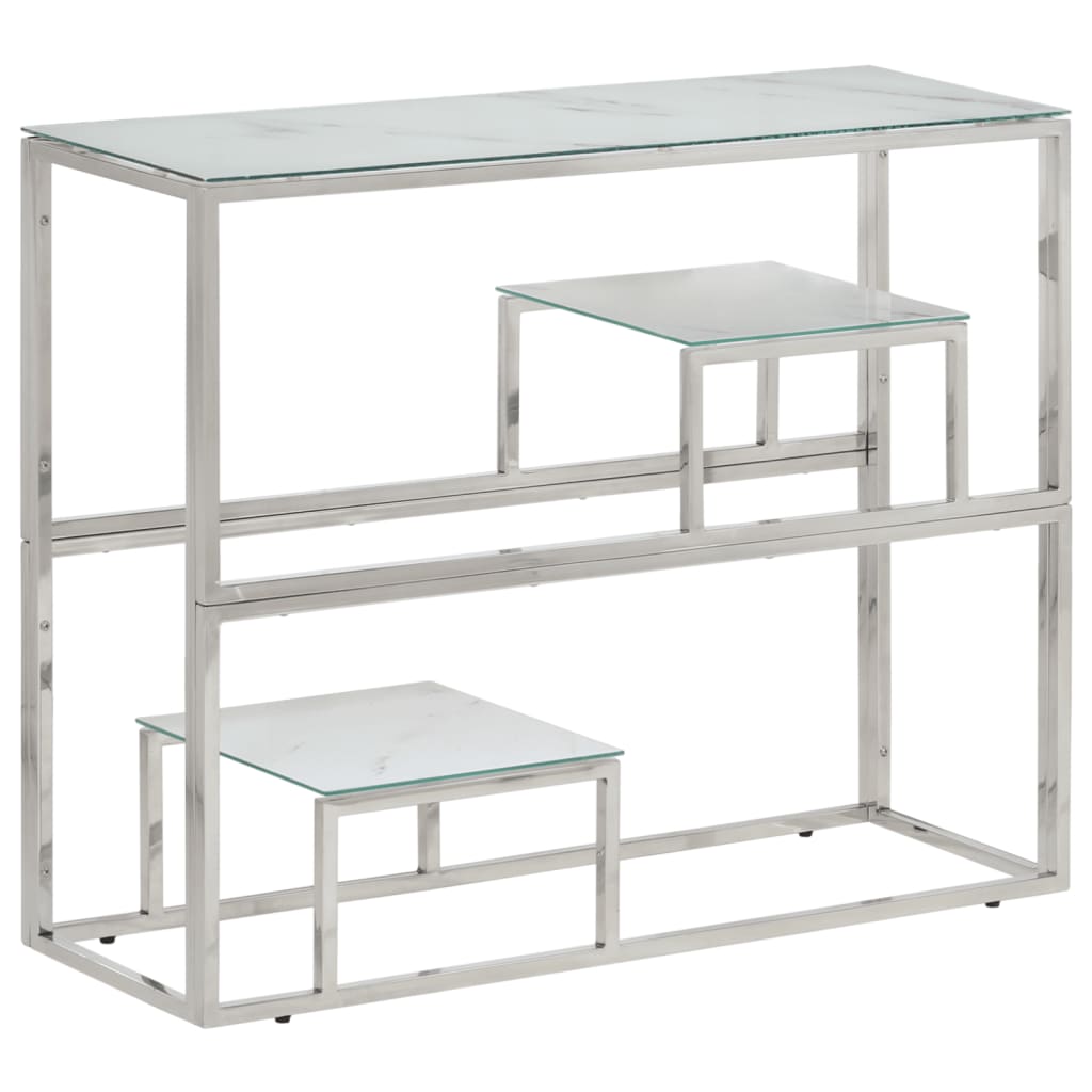 Table console argenté acier inoxydable et verre trempé  90 x 30 x 70 cm