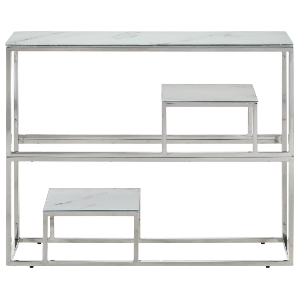 Table console argenté acier inoxydable et verre trempé  90 x 30 x 70 cm