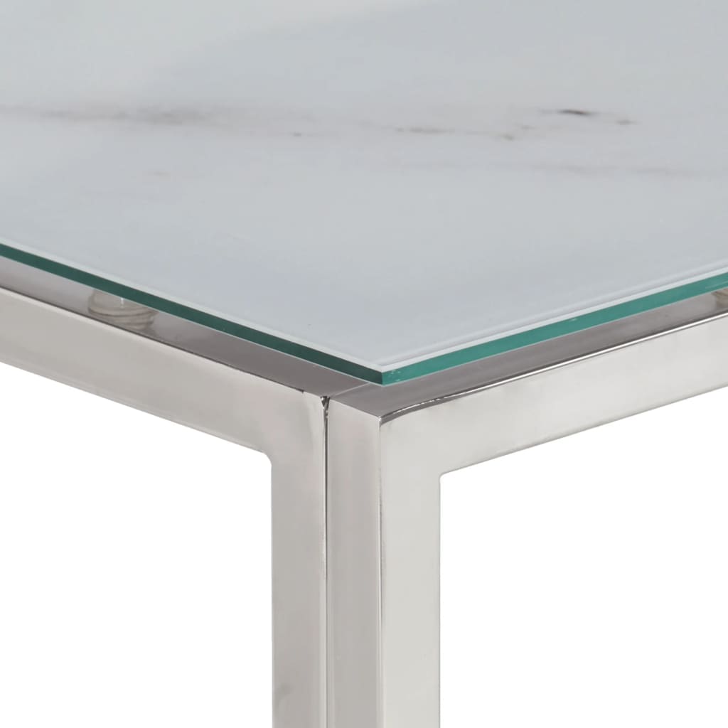 Table console argenté acier inoxydable et verre trempé  90 x 30 x 70 cm