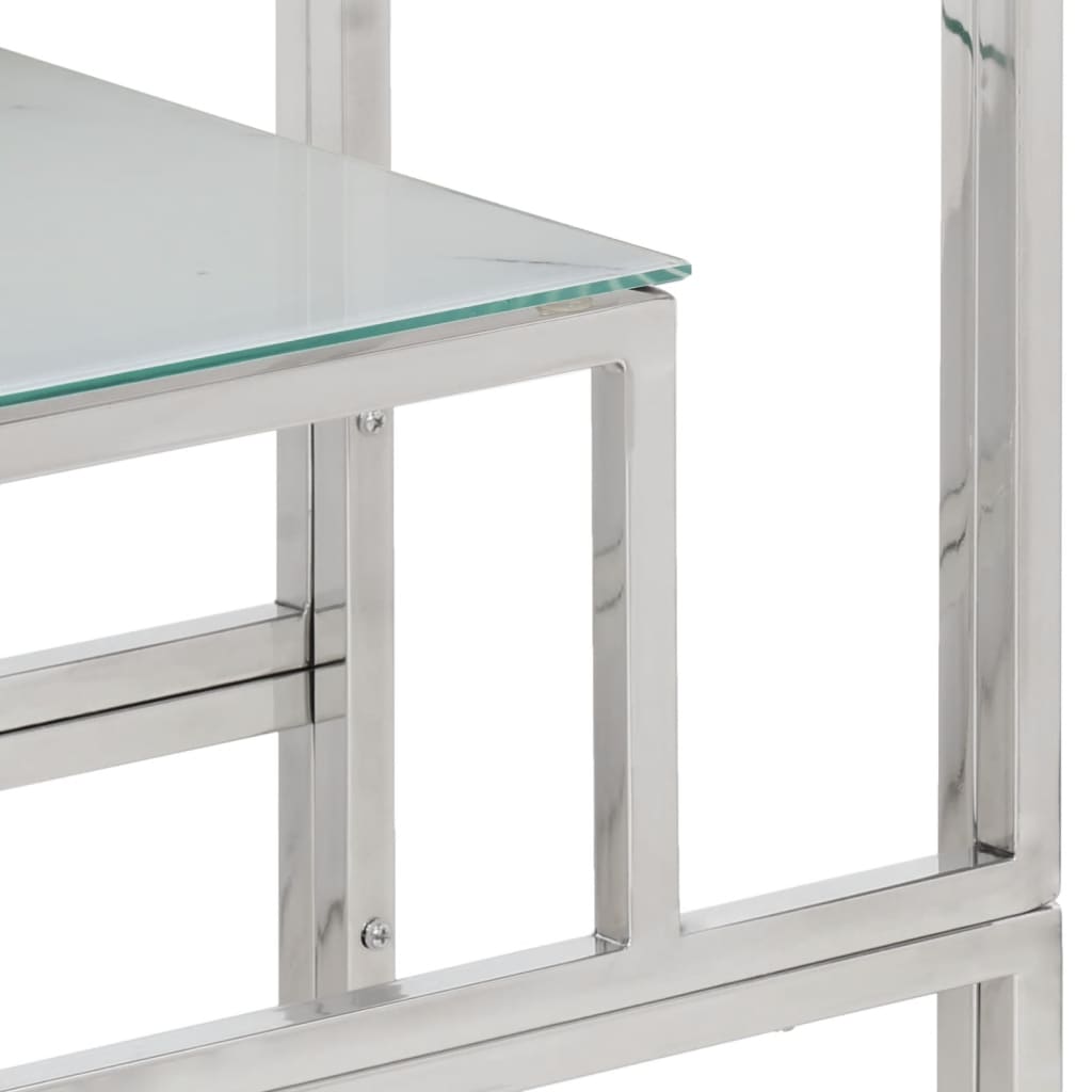 Table console argenté acier inoxydable et verre trempé  90 x 30 x 70 cm