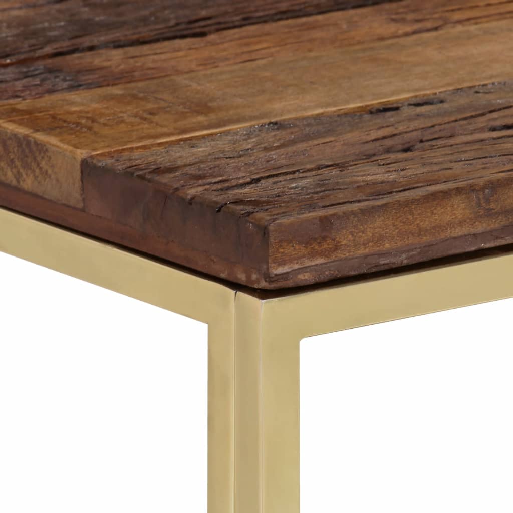 Table console doré acier inoxydable et bois de mélèze massif 90 x 30 x 70 cm