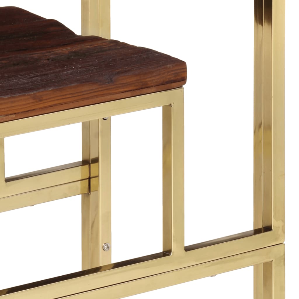 Table console doré acier inoxydable et bois de mélèze massif 90 x 30 x 70 cm