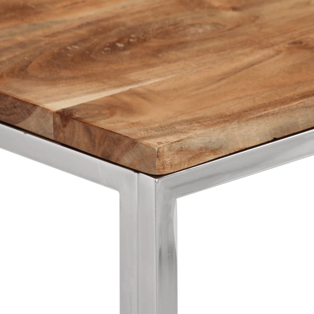 Table console argenté acier inoxydable et bois d'acacia 90 x 30 x 70 cm