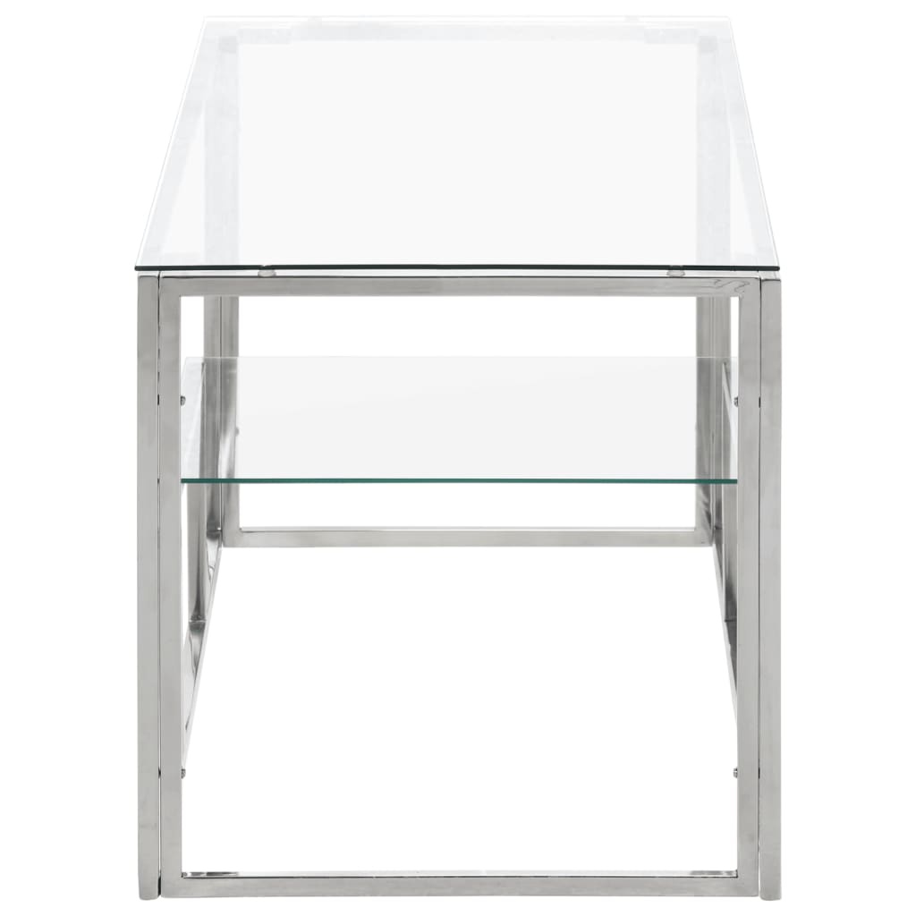 Table basse argenté acier inoxydable et verre trempé