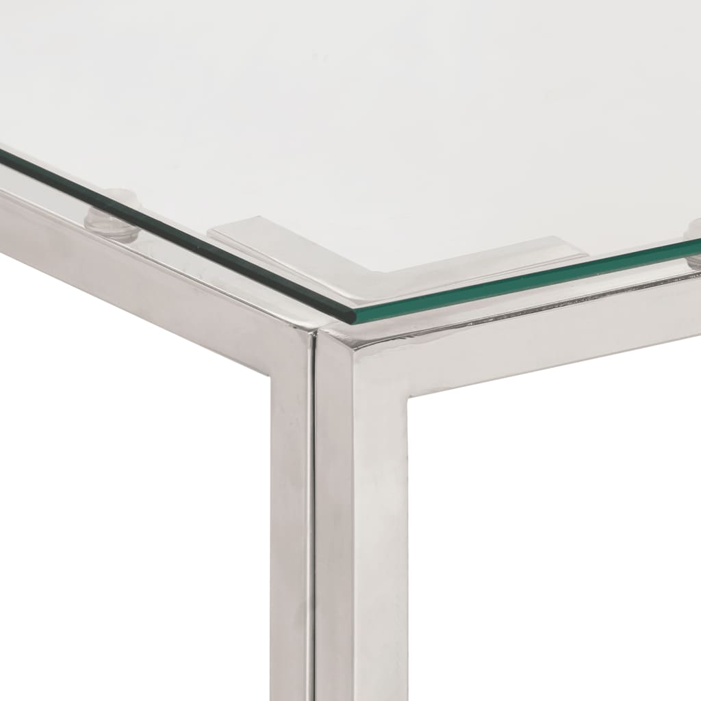 Table basse argenté acier inoxydable et verre trempé