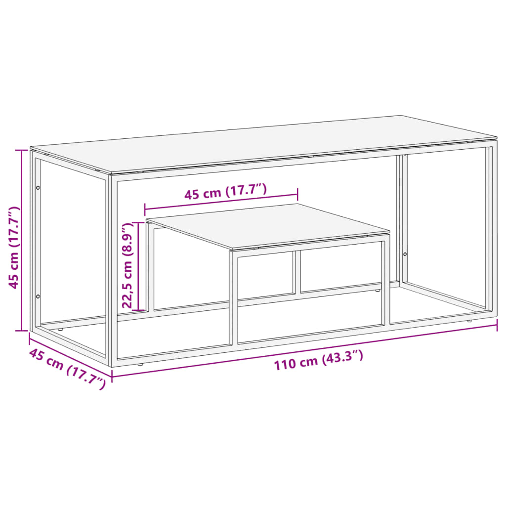 Table basse argenté acier inoxydable et verre trempé