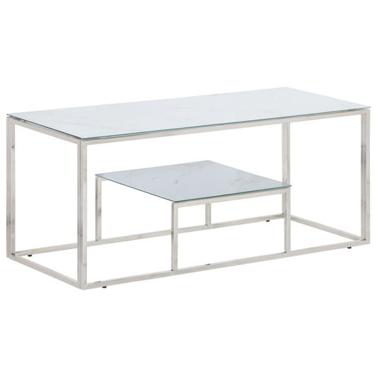 Table basse argenté acier inoxydable et verre trempé