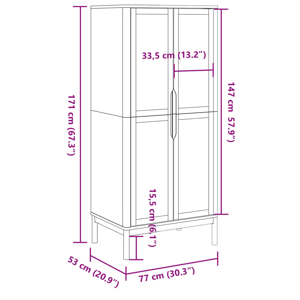 Garde-robe FLORO gris 77x53x171 cm bois massif de pin