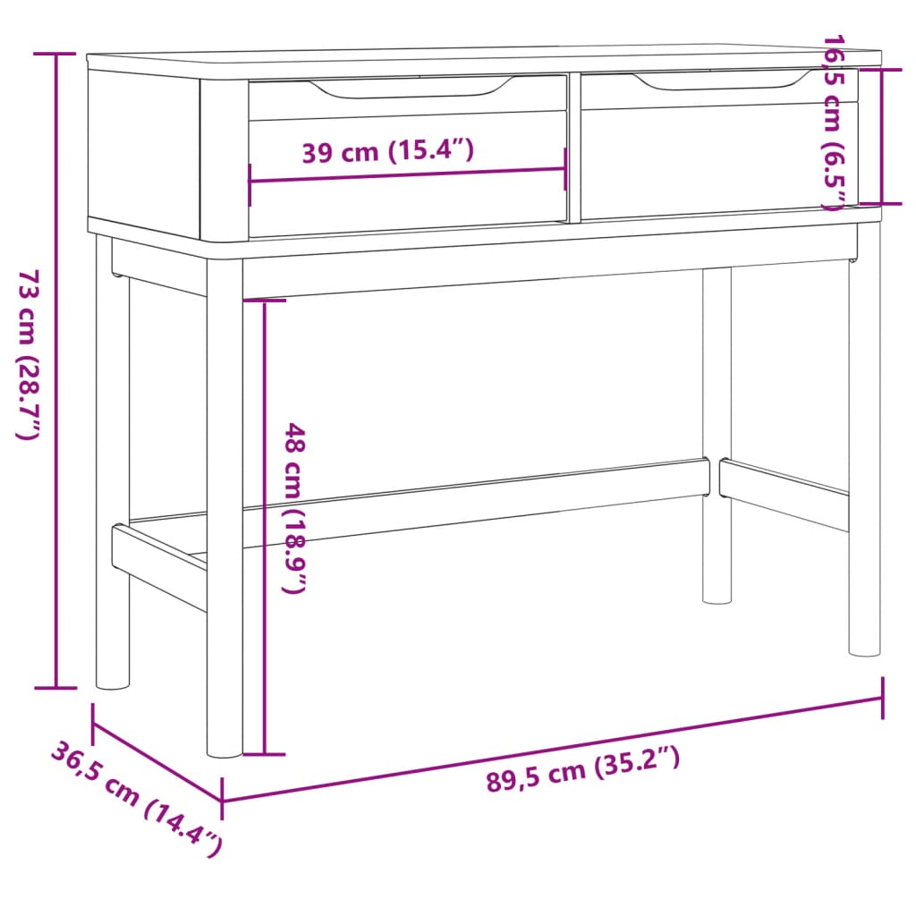 Table console FLORO gris 89,5x36,5x73 cm bois de pin massif