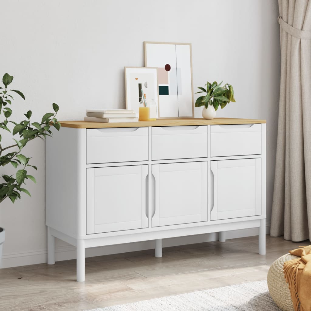 Buffet FLORO blanc 114x43x74 cm bois massif de pin