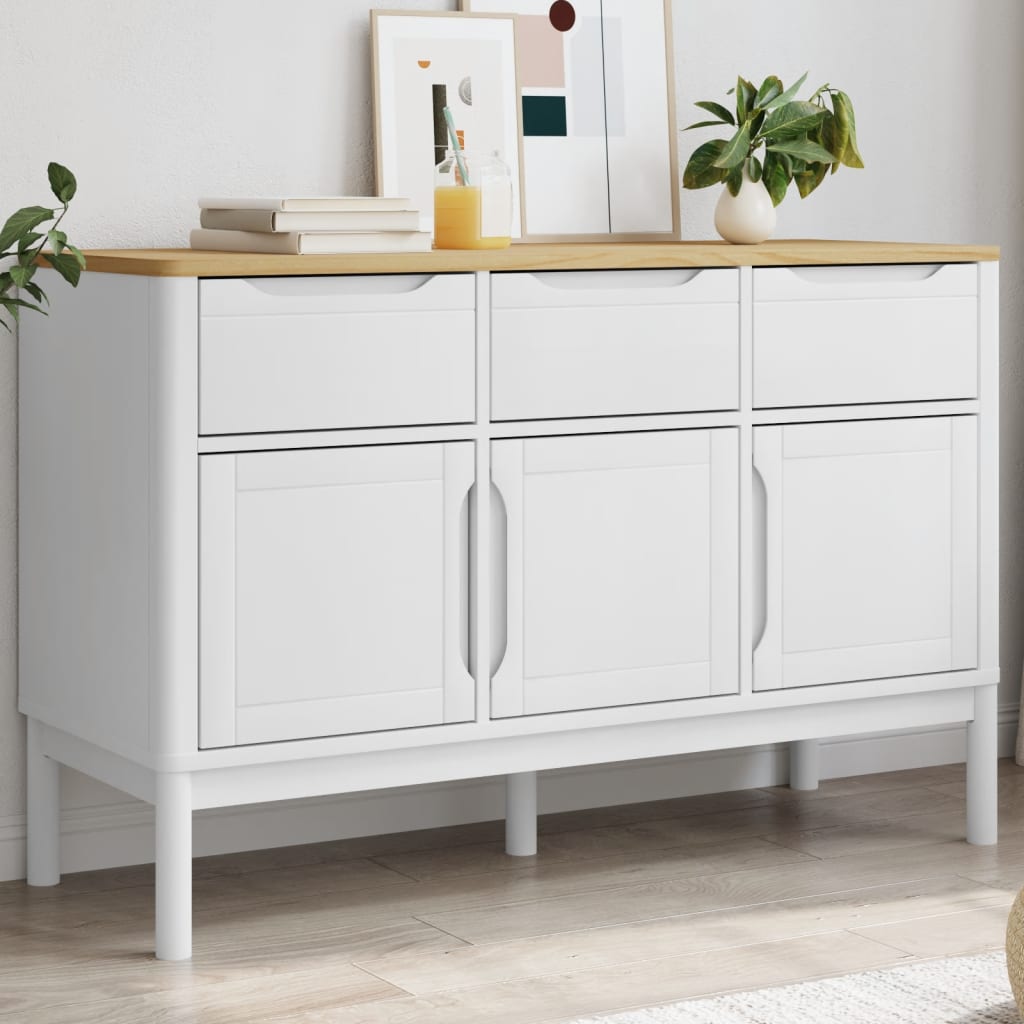 Buffet FLORO blanc 114x43x74 cm bois massif de pin