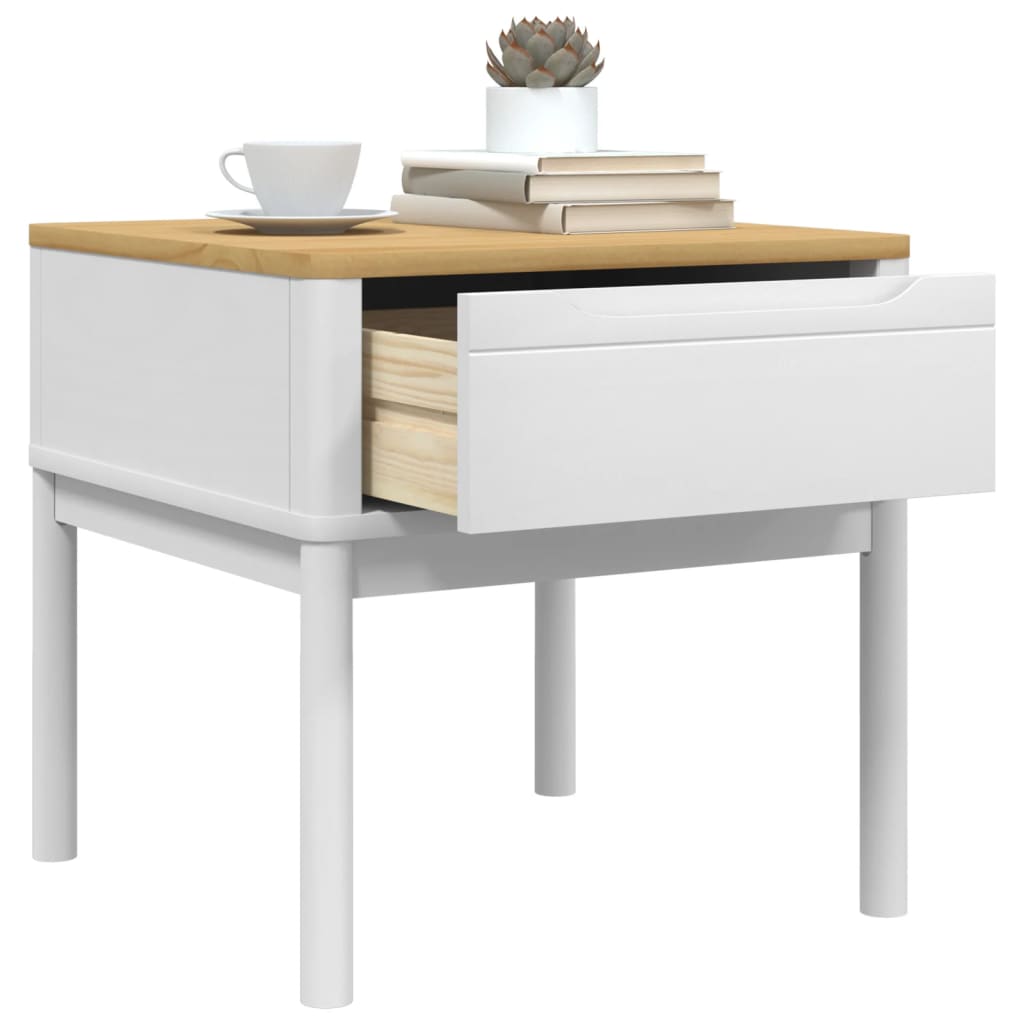 Table de chevet FLORO blanc 55x55x54 cm bois de pin massif