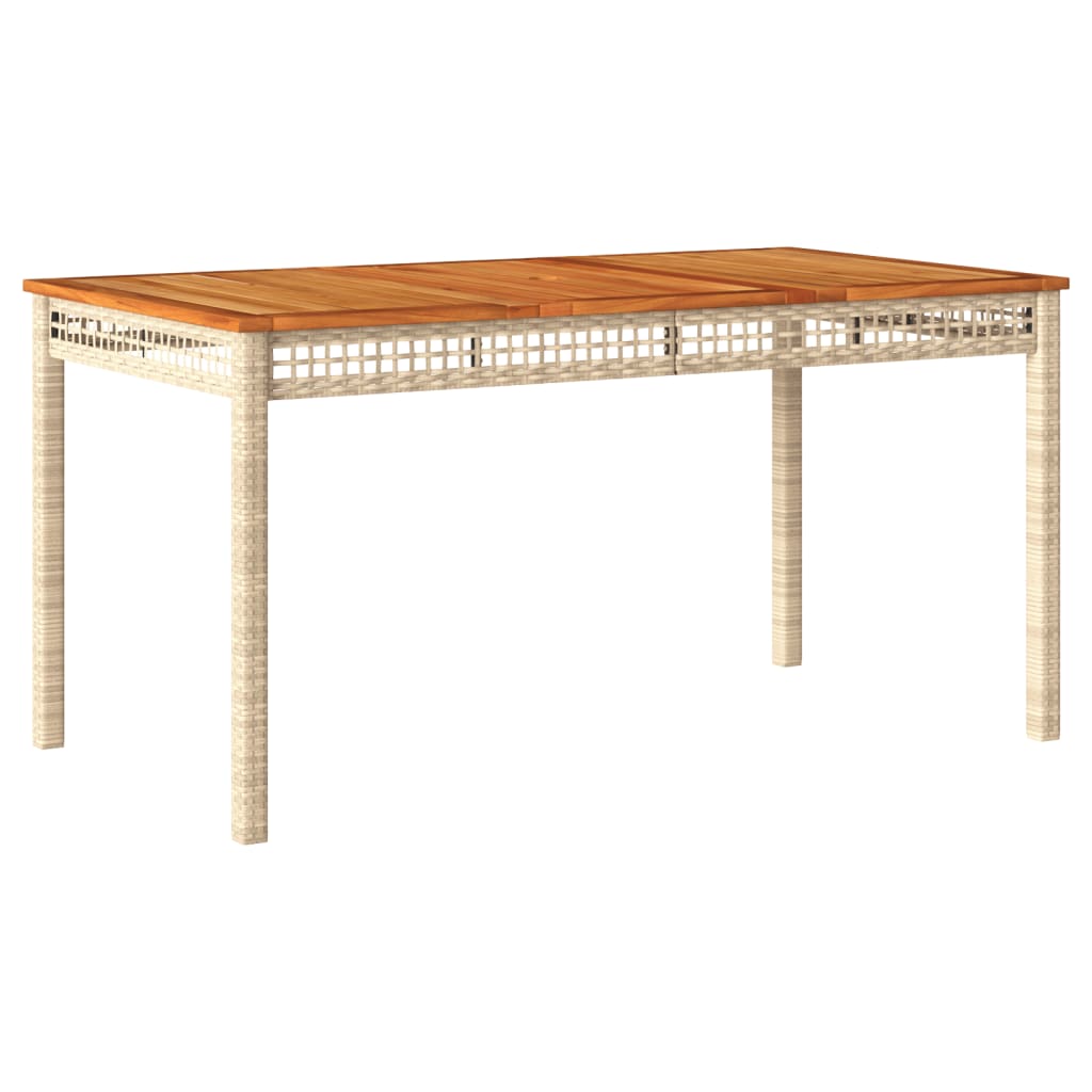 Table de jardin beige résine tressée beige et acacia 140x80x75 cm