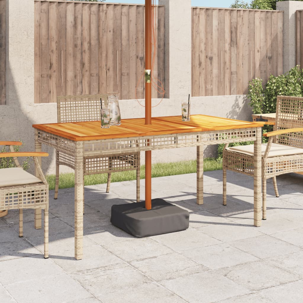 Table de jardin beige résine tressée beige et acacia 140x80x75 cm