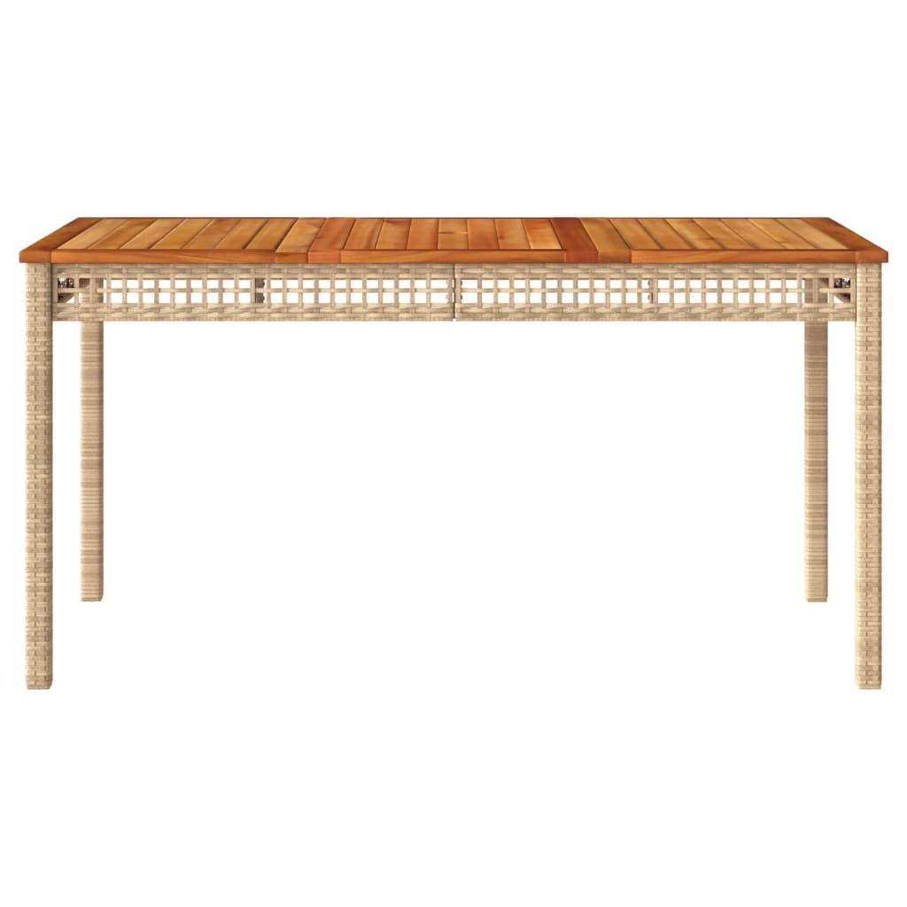 Table de jardin beige résine tressée beige et acacia 140x80x75 cm