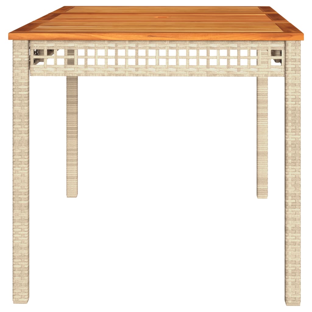 Table de jardin beige résine tressée beige et acacia 140x80x75 cm