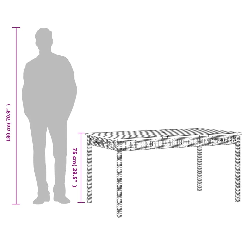 Table de jardin beige résine tressée beige et acacia 140x80x75 cm