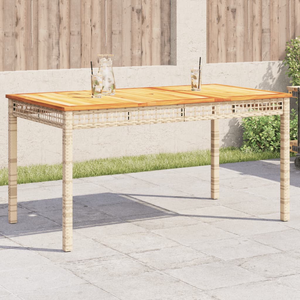 Table de jardin beige résine tressée beige et acacia 140x80x75 cm