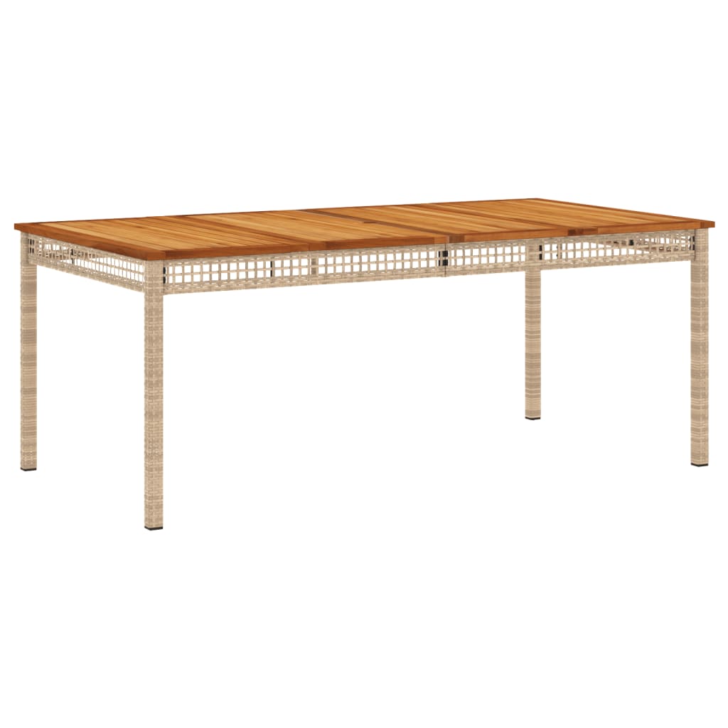 Table de jardin résine tressée beige et acacia 180x90x75 cm