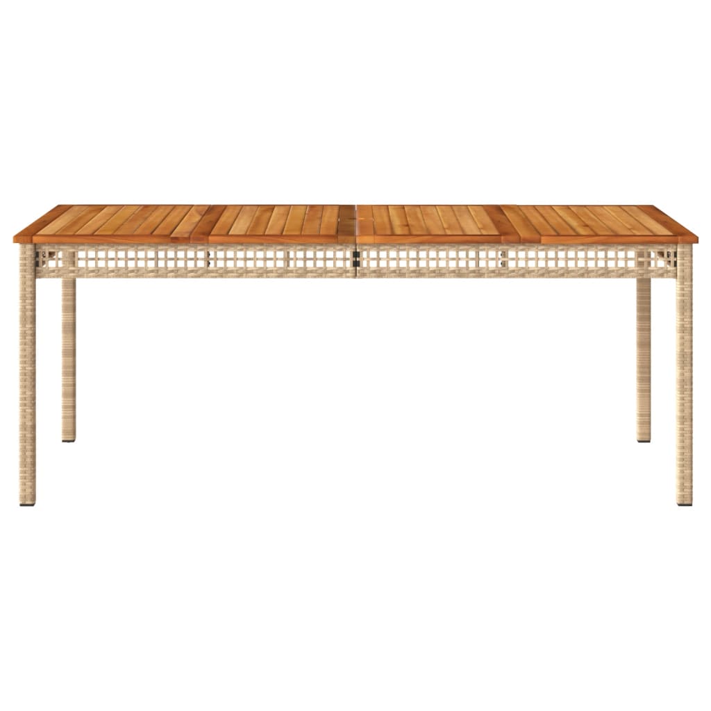 Table de jardin résine tressée beige et acacia 180x90x75 cm