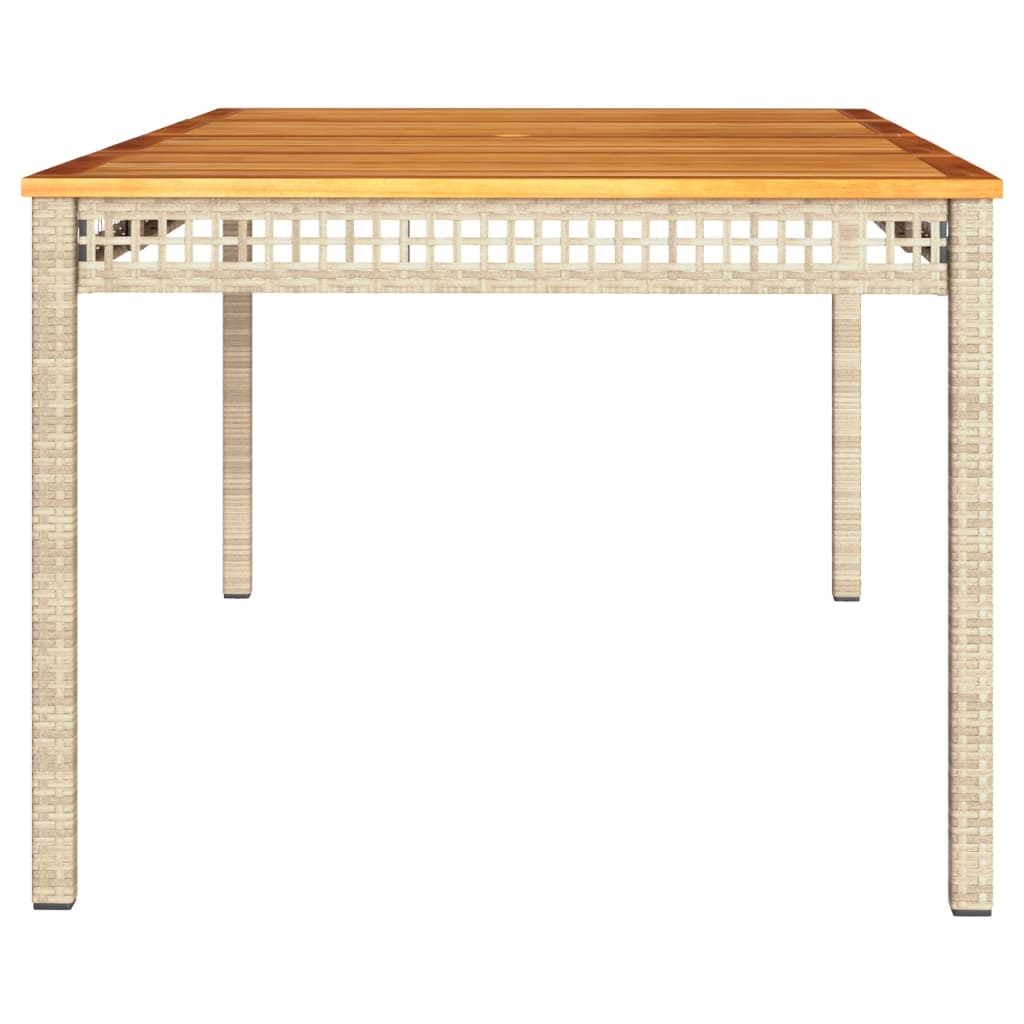 Table de jardin résine tressée beige et acacia 180x90x75 cm